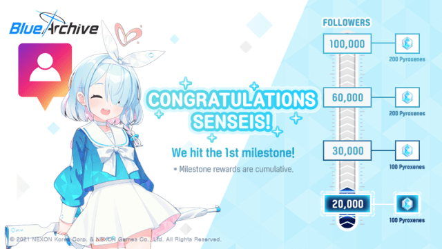 Blue Archive Instagram Milestone Event: Unlock Free Pyroxene Rewards