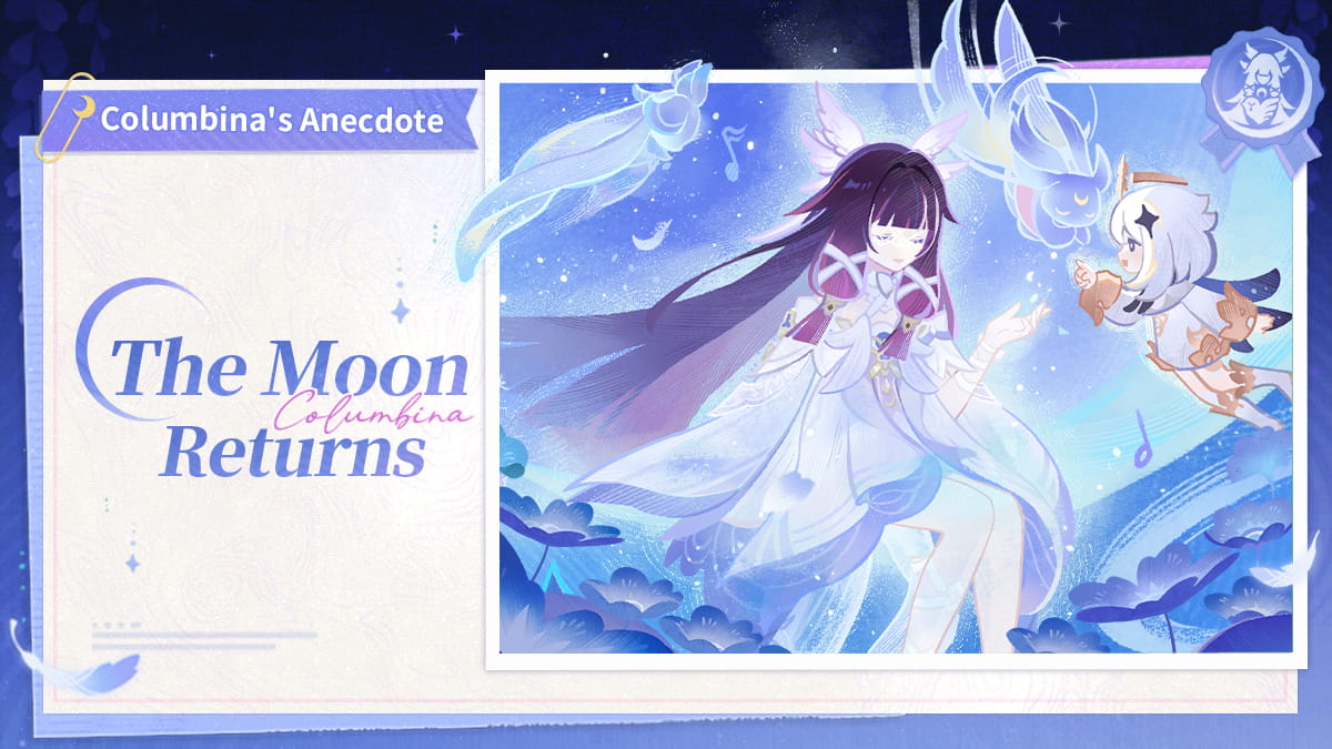 Official Genshin Impact Luna III Key Art. Silvermoon Hall illuminated under a new moon, with characters gathered in an ornate hall.