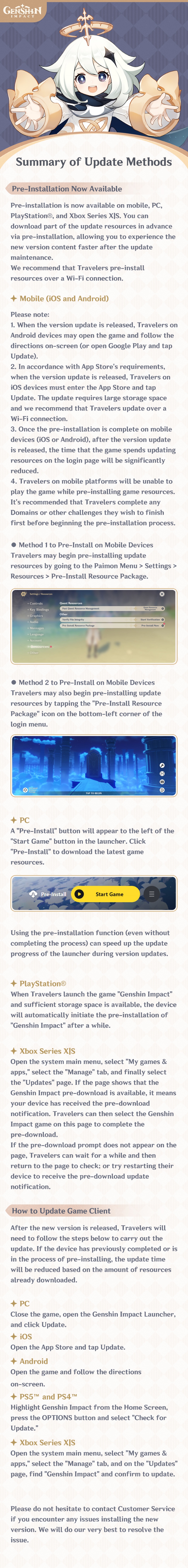 Genshin Impact update methods infographic
