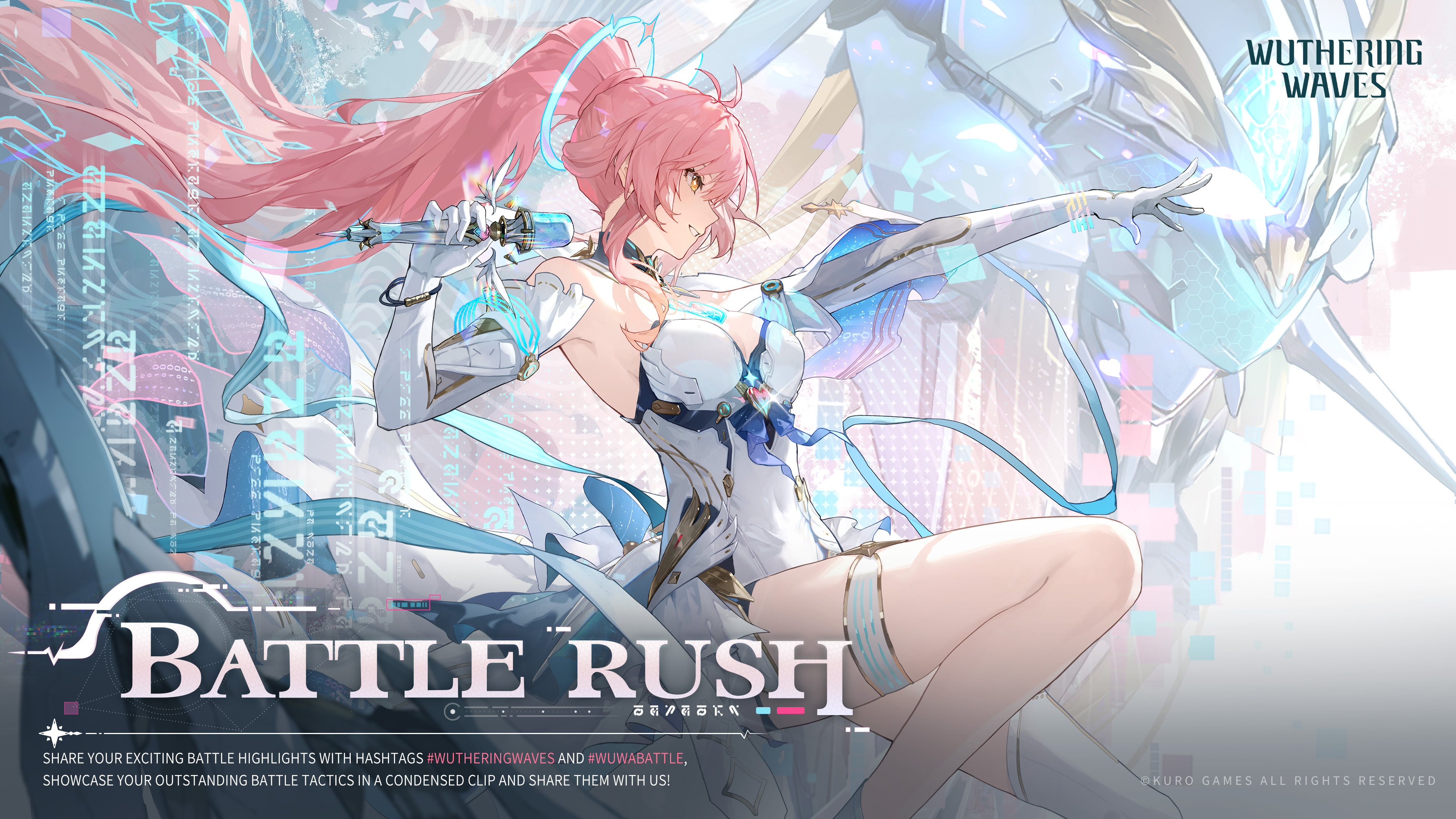 Battle Rush event banner showing key characters in action – recommended for headline visuals. Alt: Wuthering Waves characters in dynamic combat, indicating the event’s focus.