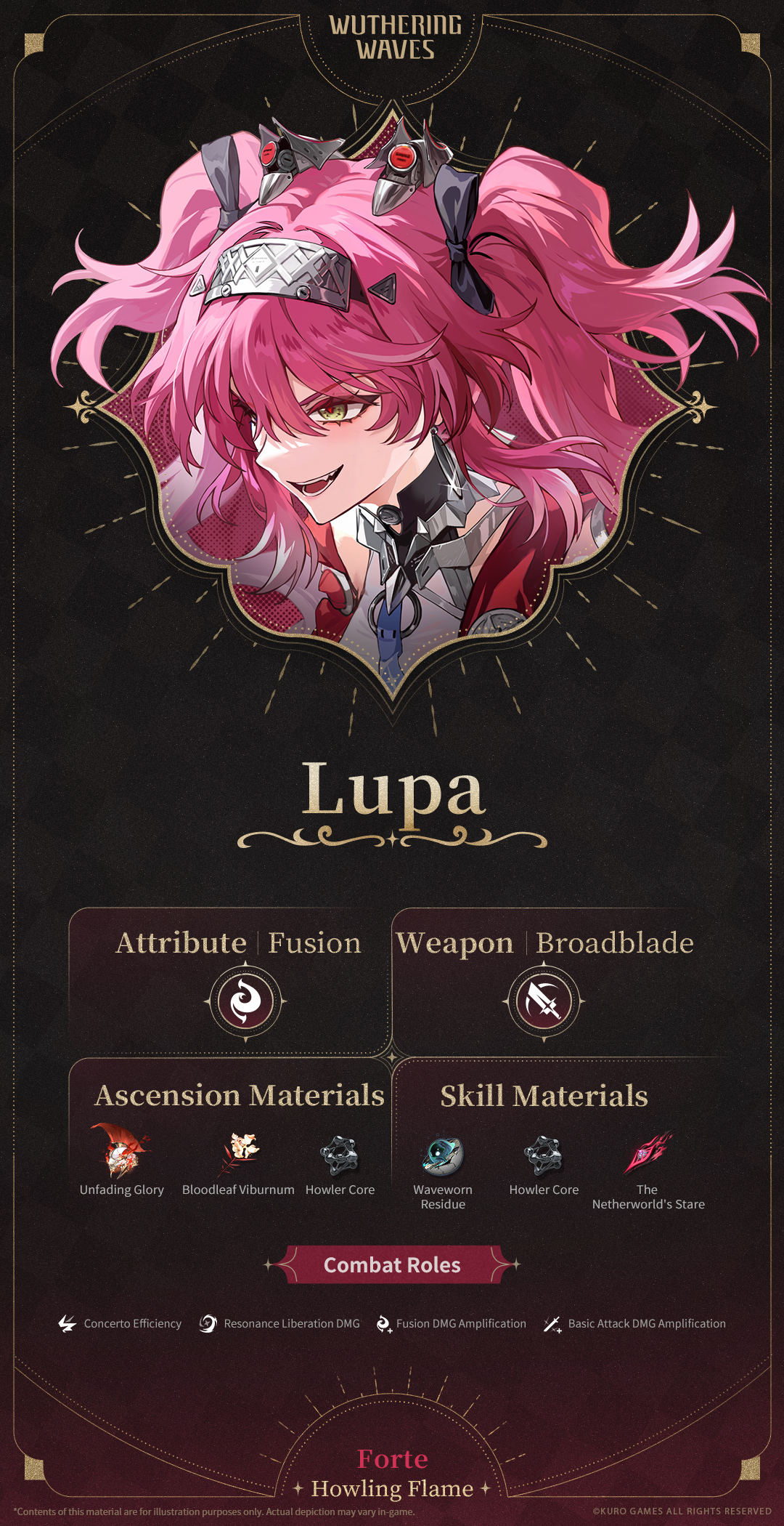 Lupa mid-attack, flames swirling around her weapon