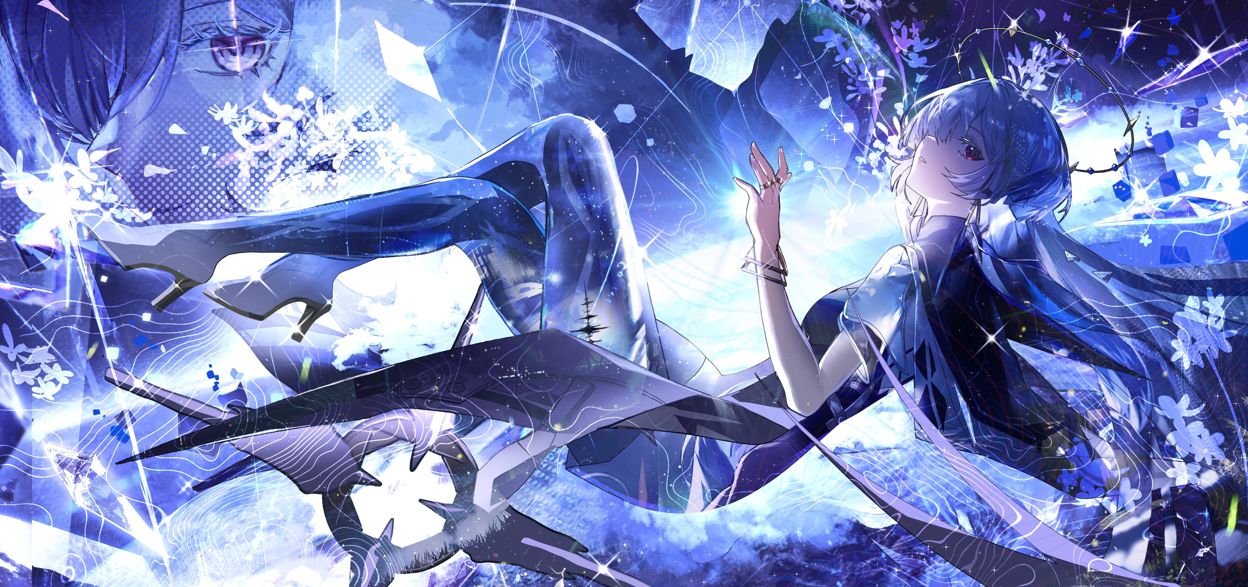 Dynamic splash art scene, capturing several Resonators with detailed backgrounds in a painterly style, evoking a high-fantasy mood.