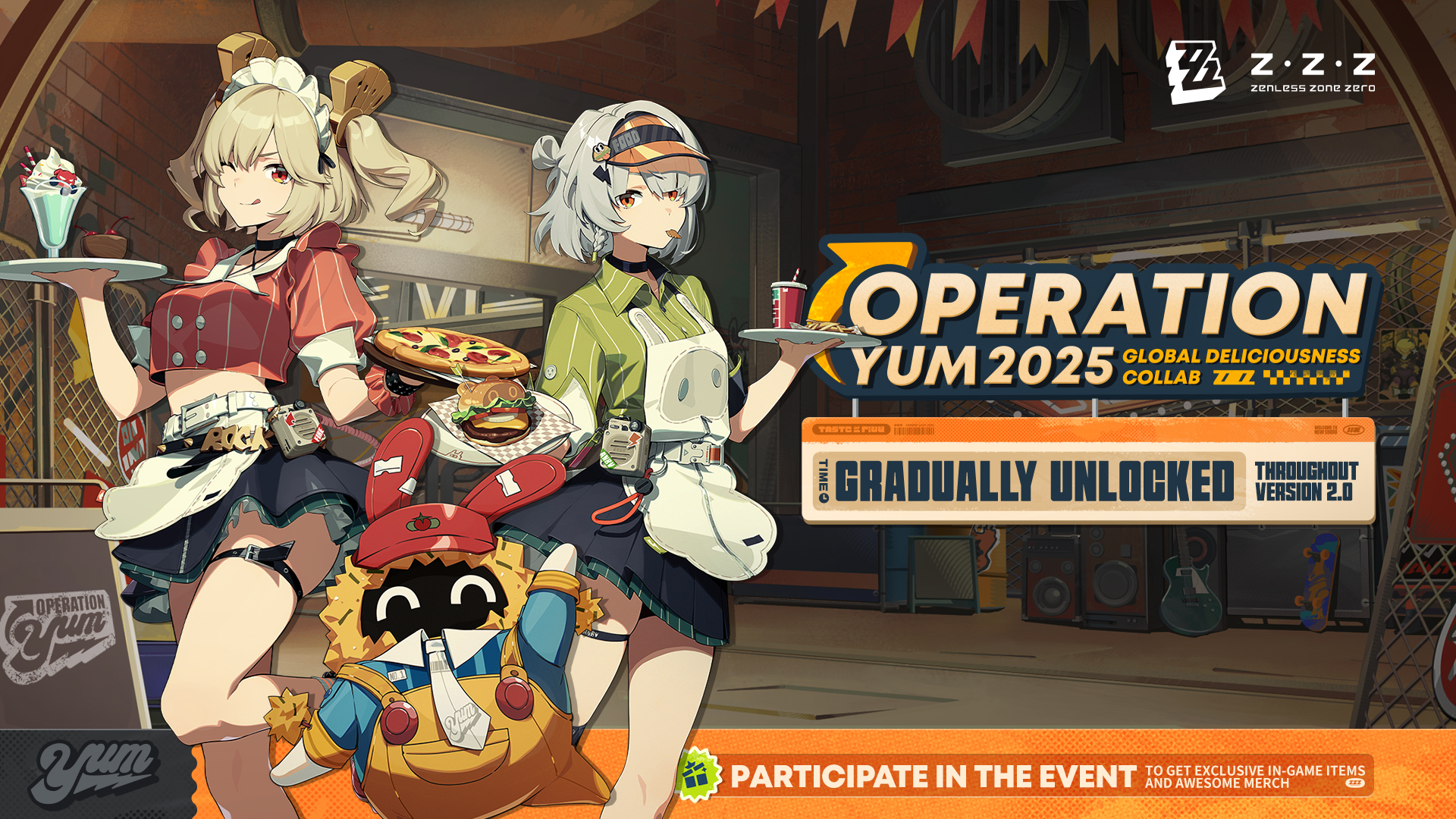 Anby, Burnice, and Crispyboo pose with Operation Yum treats
