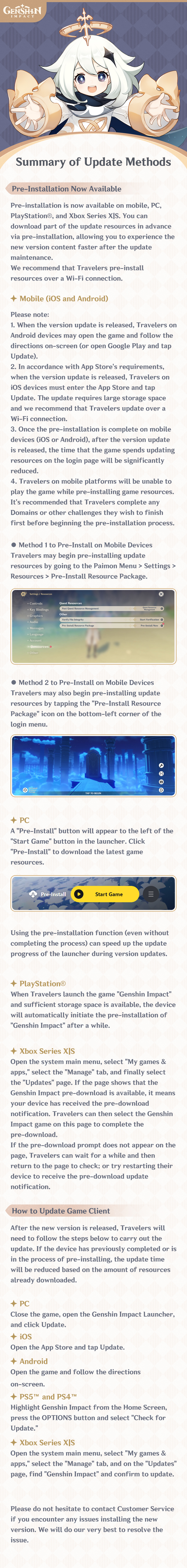 Genshin Impact update methods infographic