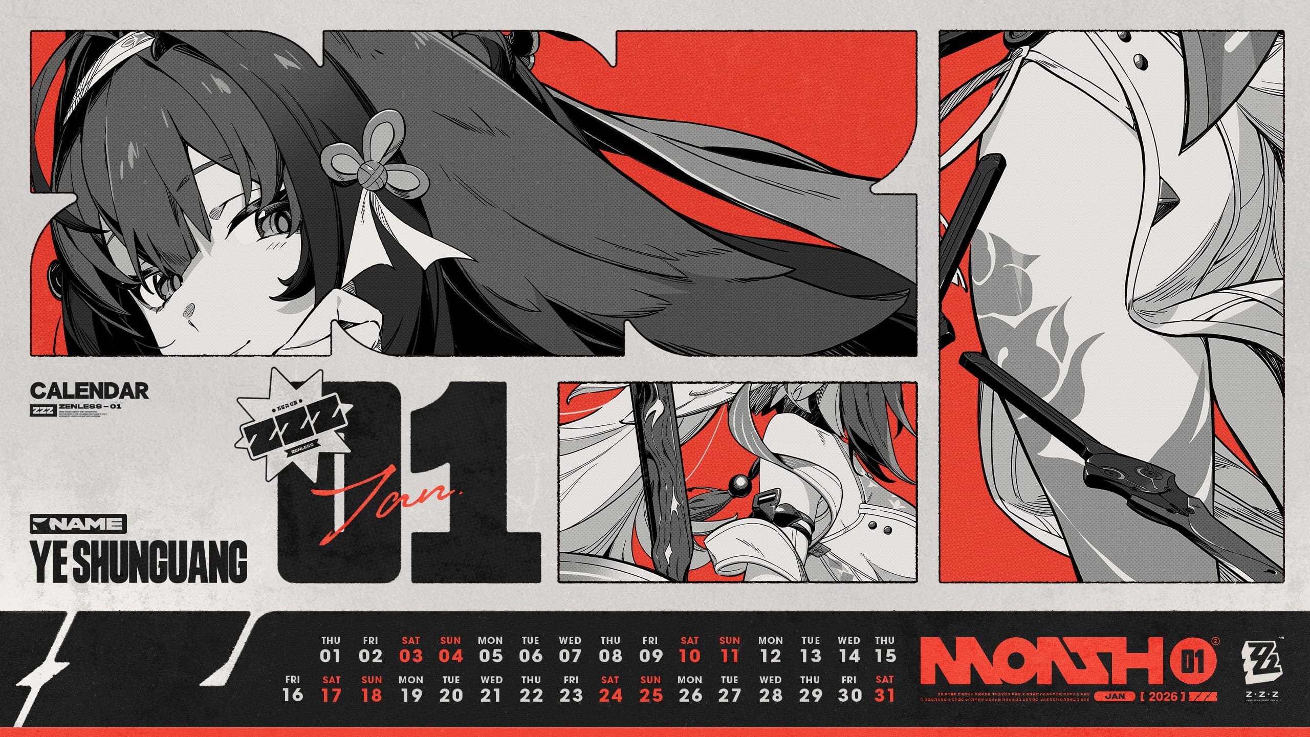 Zenless Zone Zero January 2026 Calendar Wallpaper