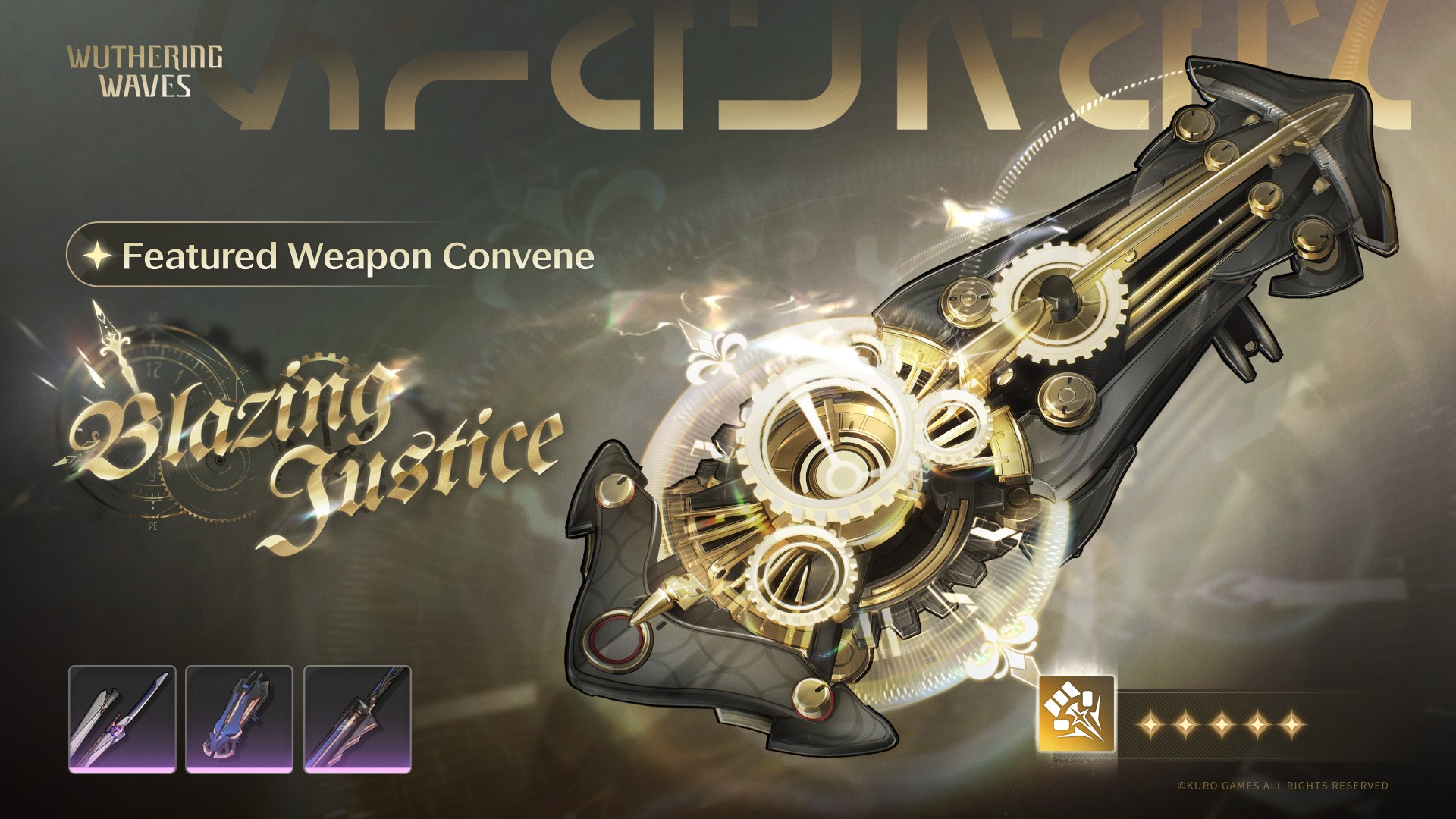 Official promotional banner for Absolute Pulsation, showing Blazing Justice and featured 4-star weapons. Banner design communicates its limited duration and exclusivity.
