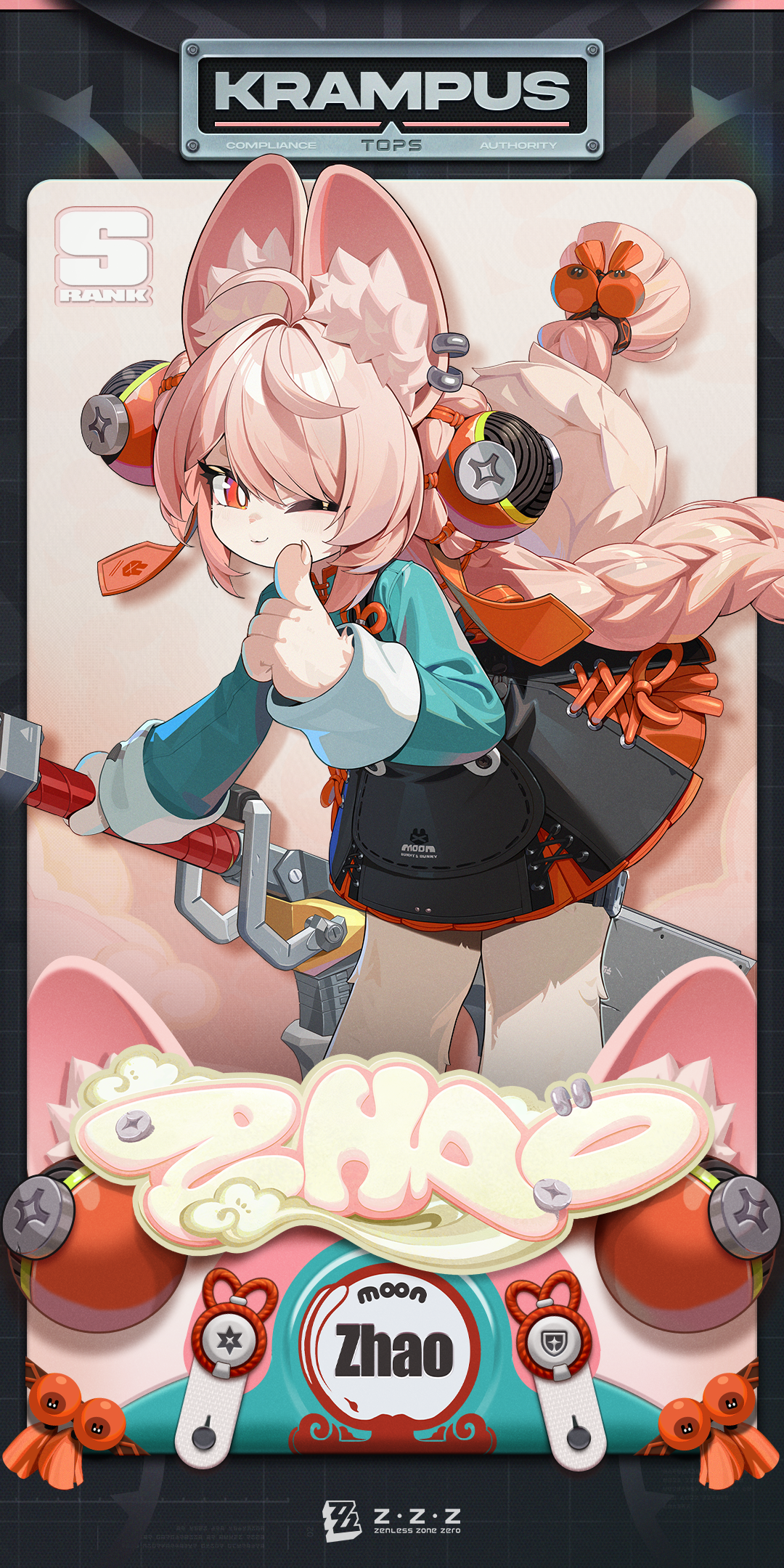 Agent Zhao character art: kinetic pose, bunny motif.