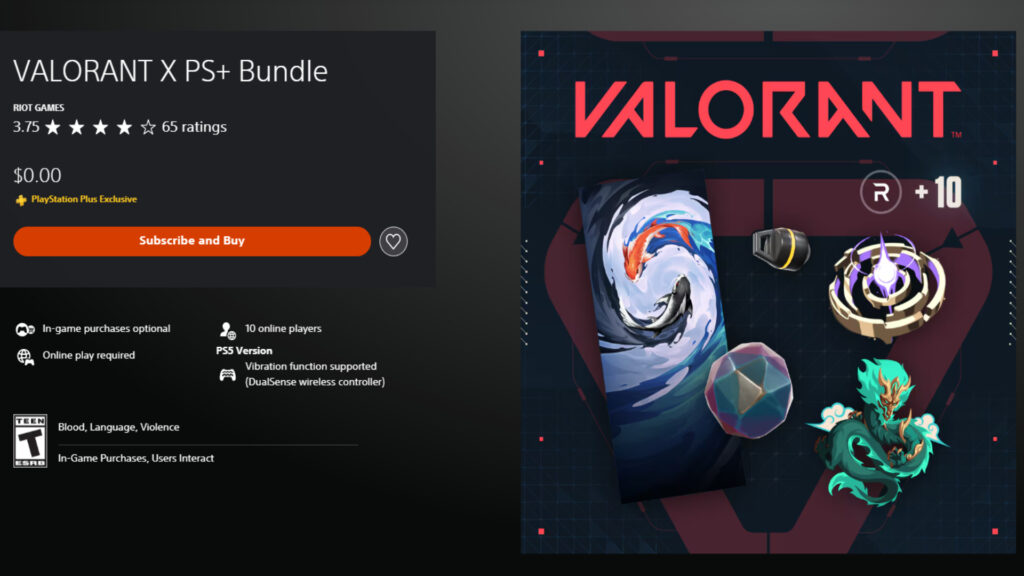 VALORANT X PS+ Bundle in the PlayStation store (Screenshot by earlygg.com)