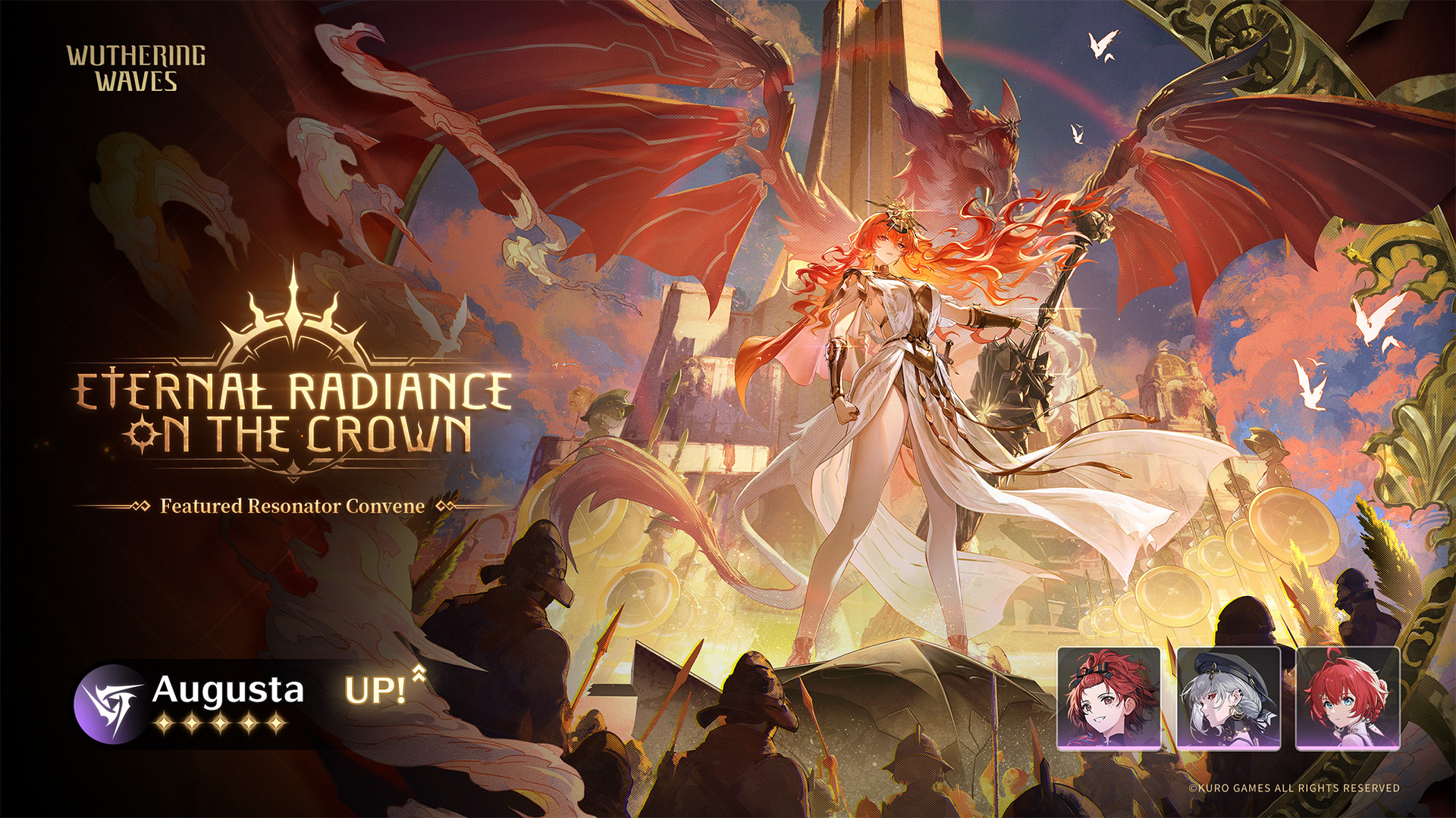 Augusta event banner art. Augusta stands front and center, with themed lighting and event styling.