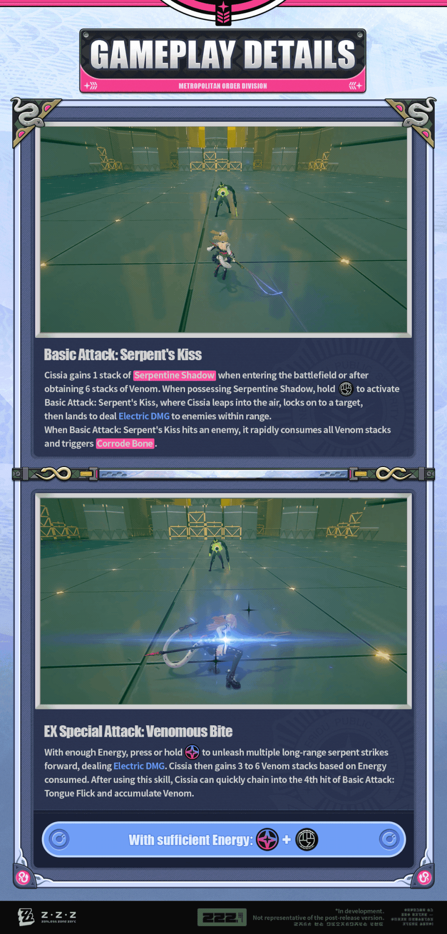 Second skill animation: Cissia manipulates shadow-like energy for crowd control.