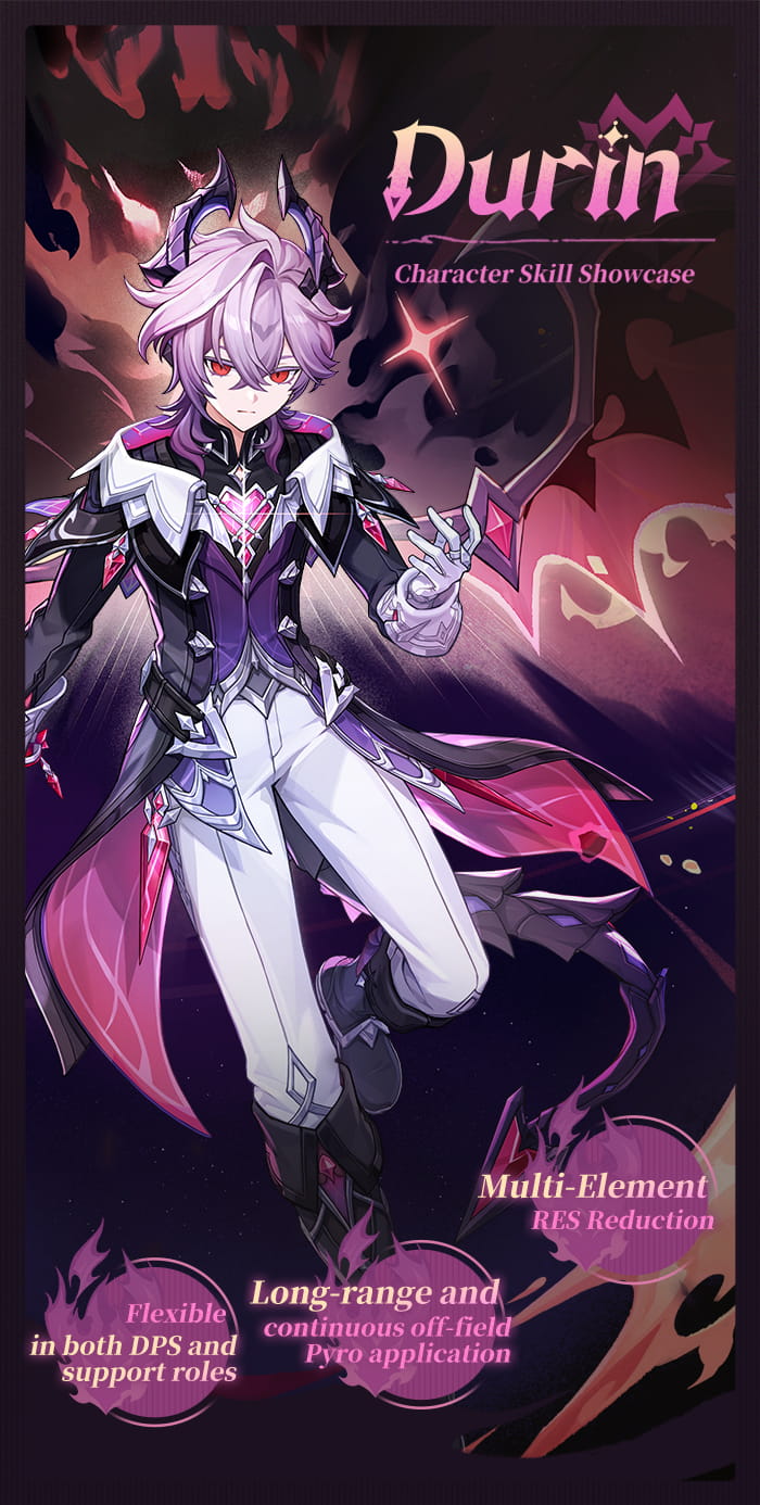 Durin Attack Animation: Shows Durin unleashing a sweeping, dark energy attack – highlights AoE and potential elemental effects.