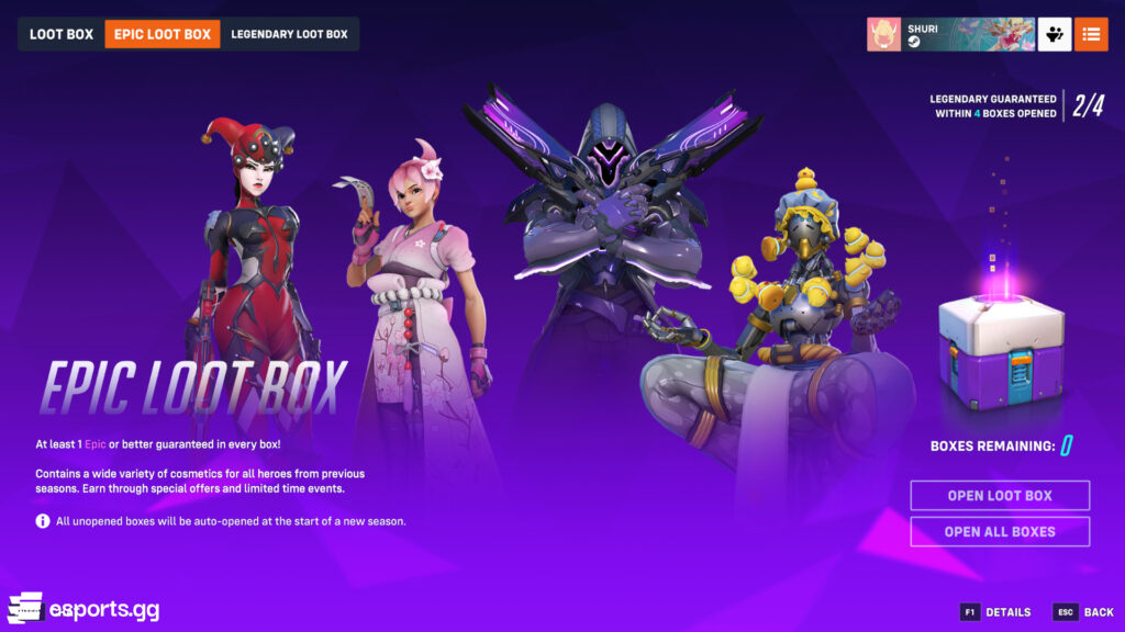 Epic loot box menu (Screenshot by earlygg.com)