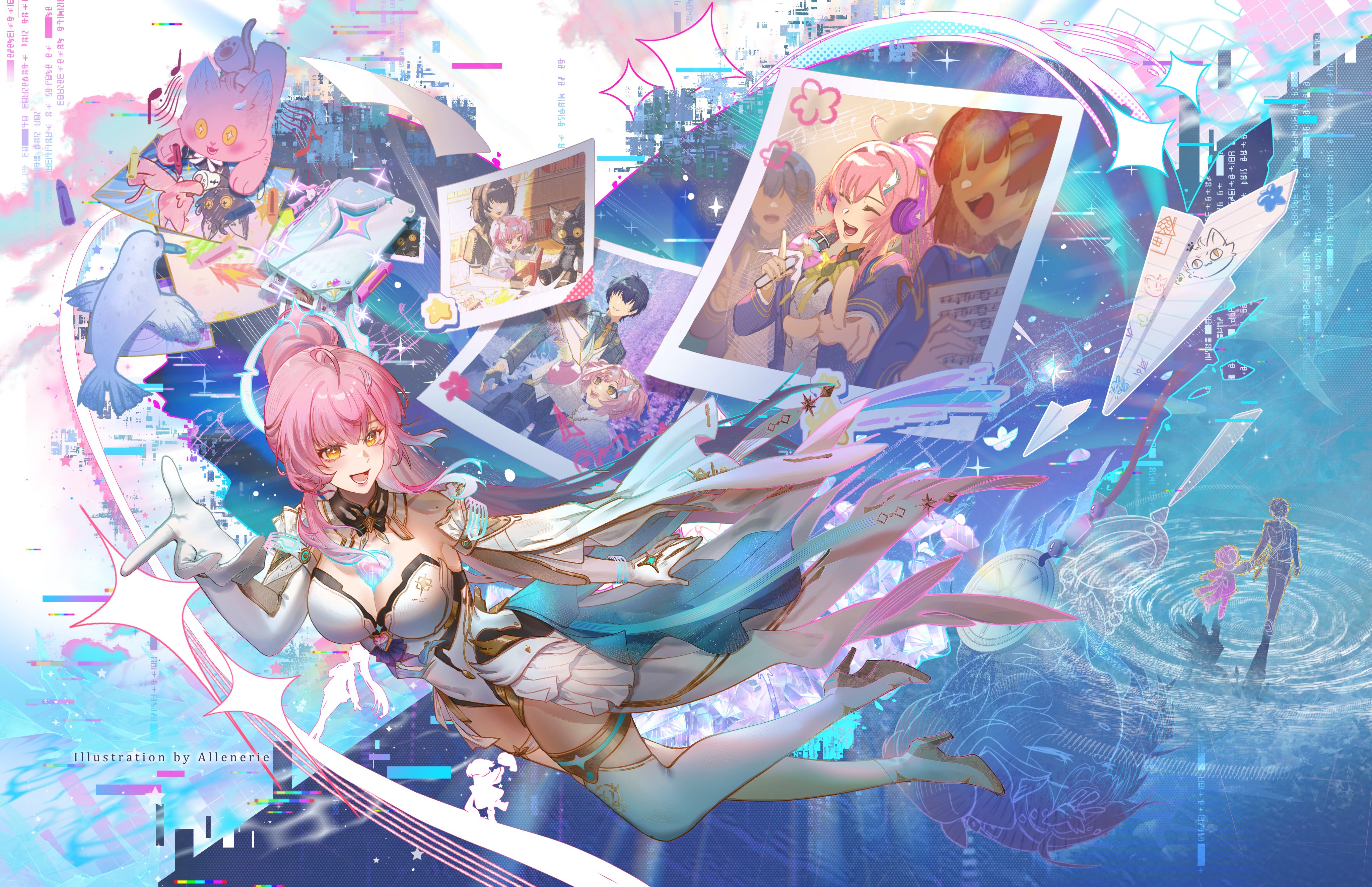 1st place artwork: ethereal, snowy composition of Resonator characters.