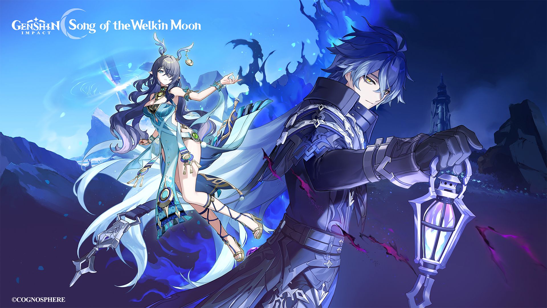 Nefer’s teaser key art blends luminous blues and enigmatic motifs, hinting at the Luna II region’s distinct stylistic influences.
