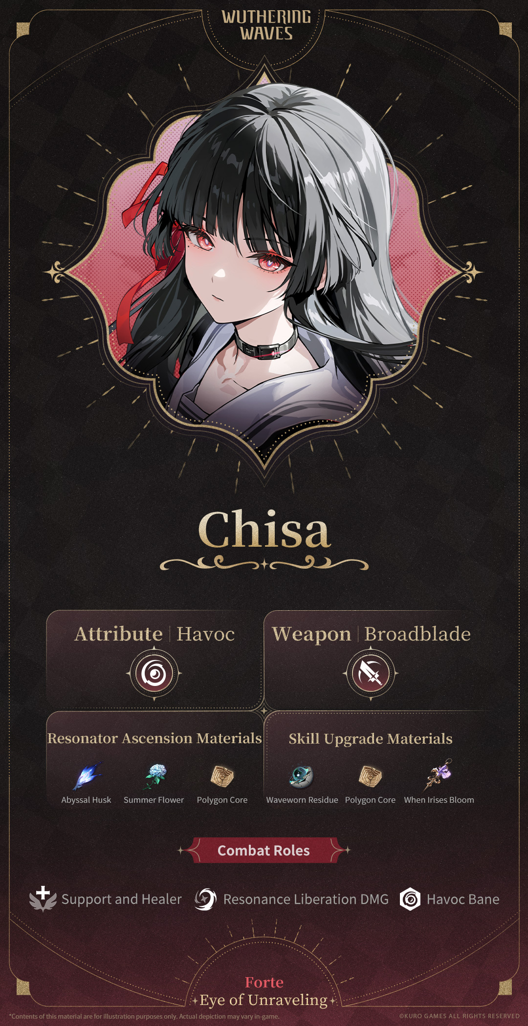 Chisa close-up, highlighting the iridescent shimmer in her gaze, reinforcing hints at supernatural perception.