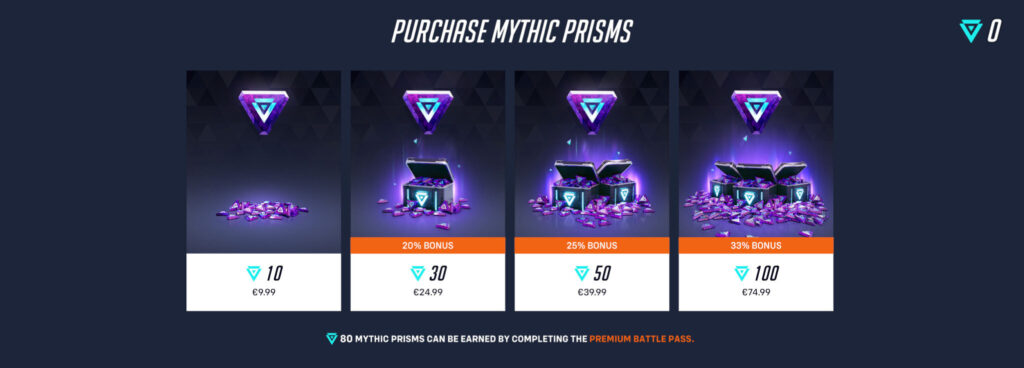 Mythic Prisms Store Pricing
