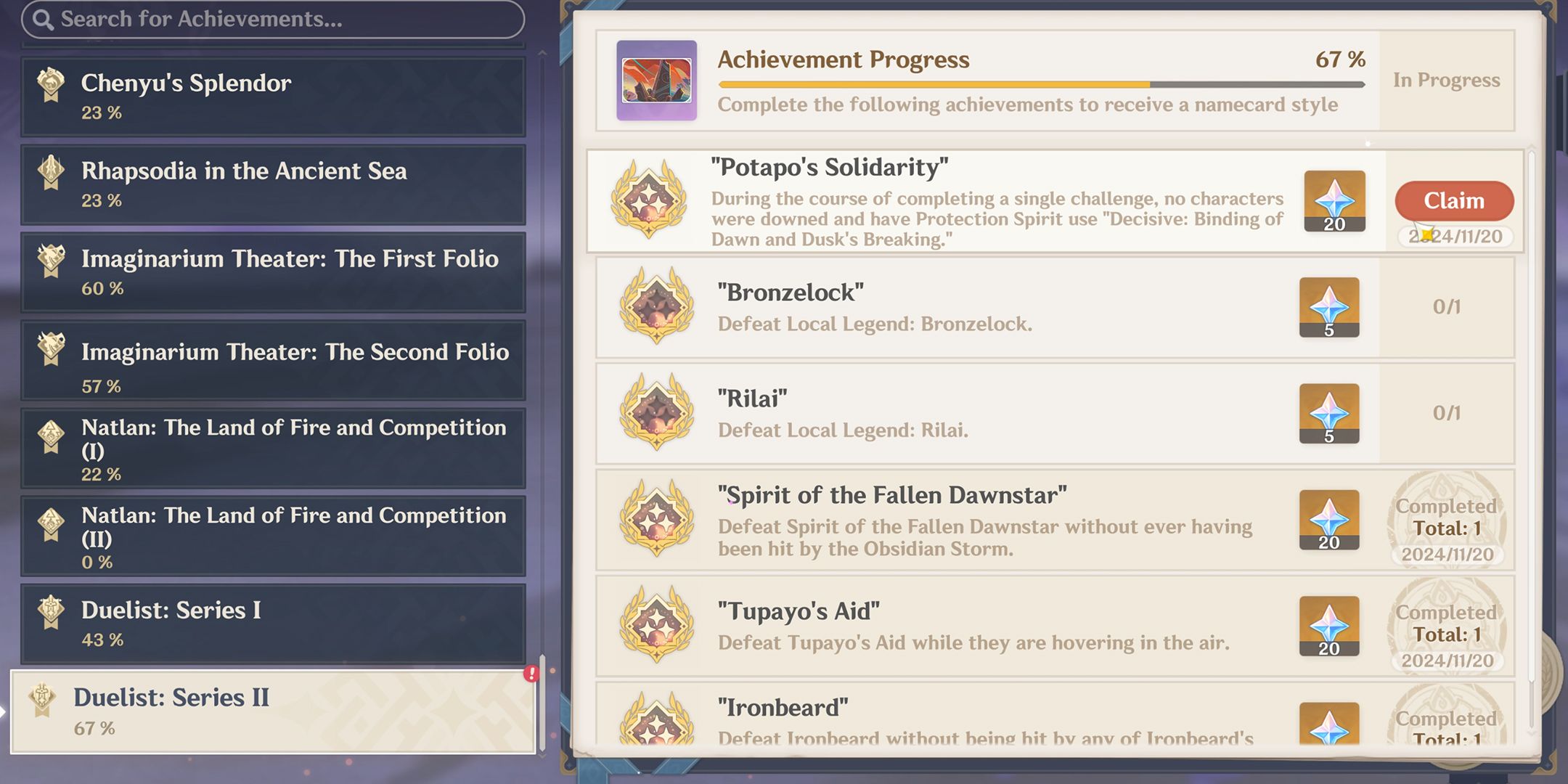 Popato Solidarity Achievements in Genshin Impact