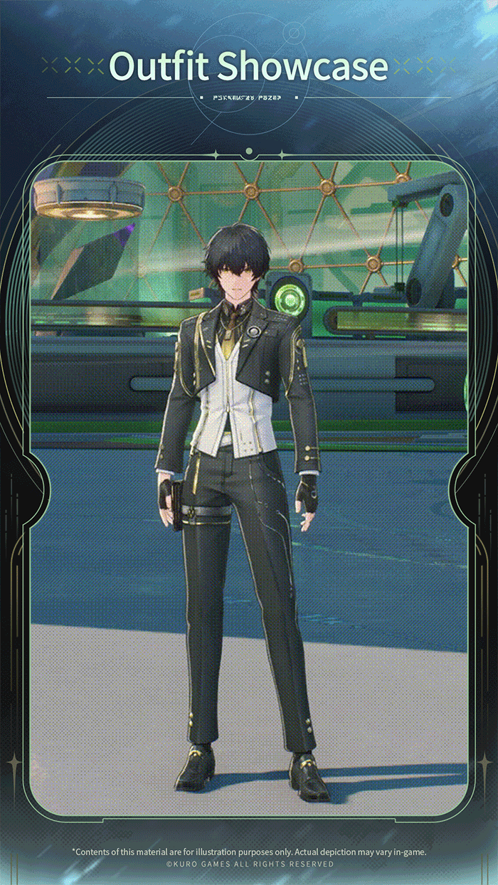 Animated showcase gif of Perpetual Spark attire during in-game combat and idle animations.